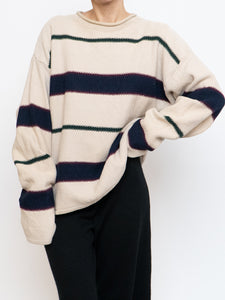 Vintage x Made in Hong Kong x  Cream Striped Cotton Sweater (XS-XL)