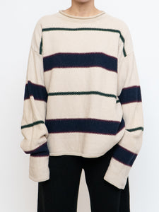 Vintage x Made in Hong Kong x  Cream Striped Cotton Sweater (XS-XL)