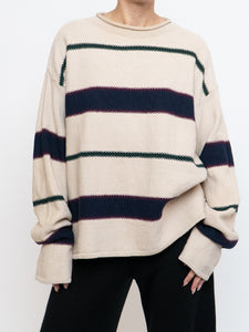 Vintage x Made in Hong Kong x  Cream Striped Cotton Sweater (XS-XL)