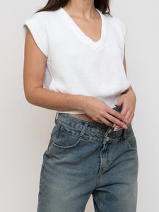 Vintage x White Cropped Knit Sweater Vest (XS-M)