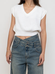 Vintage x White Cropped Knit Sweater Vest (XS-M)