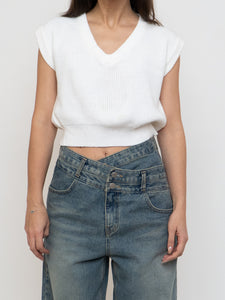 Vintage x White Cropped Knit Sweater Vest (XS-M)