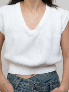 Vintage x White Cropped Knit Sweater Vest (XS-M)