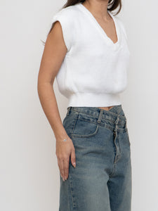 Vintage x White Cropped Knit Sweater Vest (XS-M)