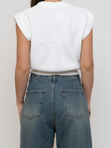 Vintage x White Cropped Knit Sweater Vest (XS-M)