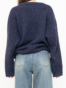 Vintage x Dark Navy Textured Knit Wool-Blend Sweater (XS-XL)