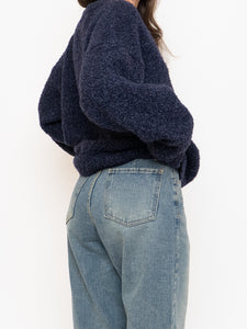 Vintage x Dark Navy Textured Knit Wool-Blend Sweater (XS-XL)