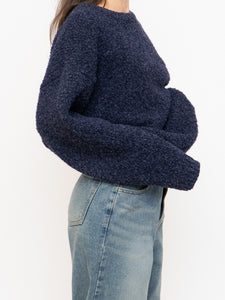Vintage x Dark Navy Textured Knit Wool-Blend Sweater (XS-XL)