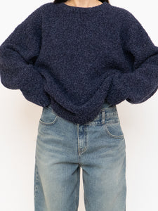 Vintage x Dark Navy Textured Knit Wool-Blend Sweater (XS-XL)