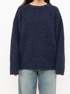 Vintage x Dark Navy Textured Knit Wool-Blend Sweater (XS-XL)
