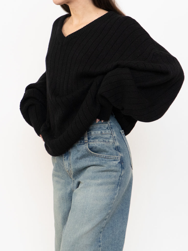Vintage x Black Ribbed Knit Sweater (S-XL)