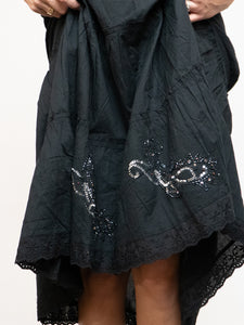 Vintage x Black, Silver Sequin Tiered Skirt (M-XL)