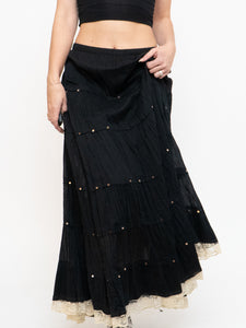 Vintage x Lace-trimmed Tiered Sequin Maxi Skirt (XL-2XL)