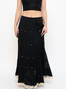Vintage x Lace-trimmed Tiered Sequin Maxi Skirt (XL-2XL)