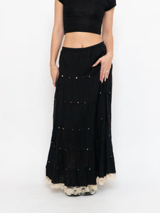 Vintage x Lace-trimmed Tiered Sequin Maxi Skirt (XL-2XL)