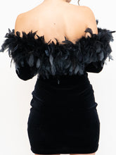 Load image into Gallery viewer, Vintage x Made in UK x Velvet Feather Off-Shoulder Dress (M)
