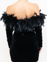Load image into Gallery viewer, Vintage x Made in UK x Velvet Feather Off-Shoulder Dress (M)