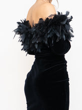 Load image into Gallery viewer, Vintage x Made in UK x Velvet Feather Off-Shoulder Dress (M)