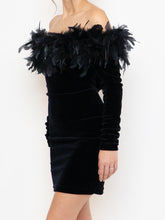 Load image into Gallery viewer, Vintage x Made in UK x Velvet Feather Off-Shoulder Dress (M)