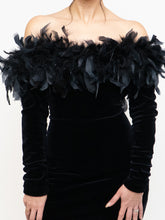 Load image into Gallery viewer, Vintage x Made in UK x Velvet Feather Off-Shoulder Dress (M)