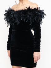 Load image into Gallery viewer, Vintage x Made in UK x Velvet Feather Off-Shoulder Dress (M)