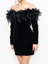 Load image into Gallery viewer, Vintage x Made in UK x Velvet Feather Off-Shoulder Dress (M)