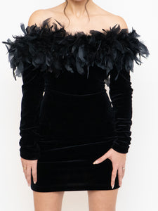 Vintage x Made in UK x Velvet Feather Off-Shoulder Dress (M)