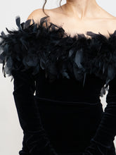 Load image into Gallery viewer, Vintage x Made in UK x Velvet Feather Off-Shoulder Dress (M)