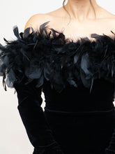 Load image into Gallery viewer, Vintage x Made in UK x Velvet Feather Off-Shoulder Dress (M)