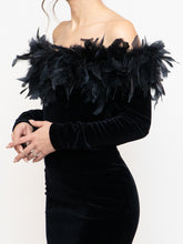 Load image into Gallery viewer, Vintage x Made in UK x Velvet Feather Off-Shoulder Dress (M)