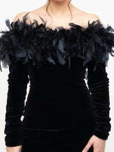 Load image into Gallery viewer, Vintage x Made in UK x Velvet Feather Off-Shoulder Dress (M)