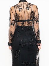 Load image into Gallery viewer, Vintage x Black Floral Mesh Clasped Blouse (XS-M)