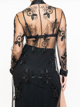 Load image into Gallery viewer, Vintage x Black Floral Mesh Clasped Blouse (XS-M)