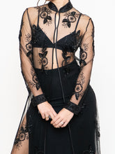 Load image into Gallery viewer, Vintage x Black Floral Mesh Clasped Blouse (XS-M)