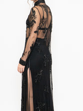 Load image into Gallery viewer, Vintage x Black Floral Mesh Clasped Blouse (XS-M)