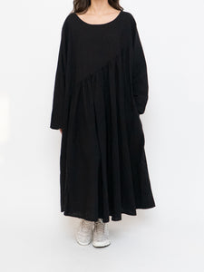 Modern x Linen-feel Bohemian Black Dress (XS-XL)