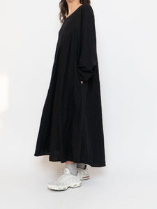 Modern x Linen-feel Bohemian Black Dress (XS-XL)