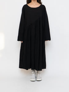 Modern x Linen-feel Bohemian Black Dress (XS-XL)