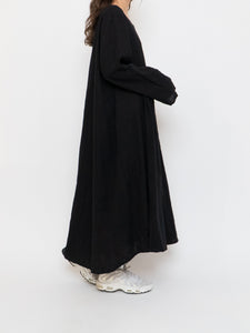 Modern x Linen-feel Bohemian Black Dress (XS-XL)