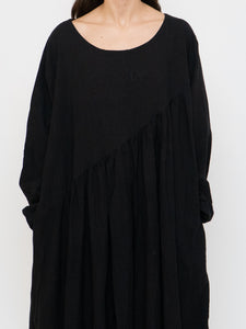 Modern x Linen-feel Bohemian Black Dress (XS-XL)