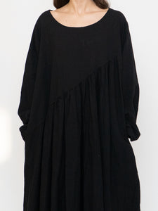 Modern x Linen-feel Bohemian Black Dress (XS-XL)