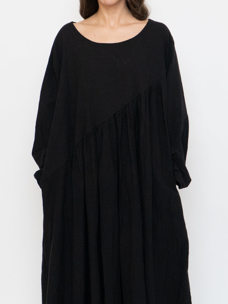 Modern x Linen-feel Bohemian Black Dress (XS-XL)