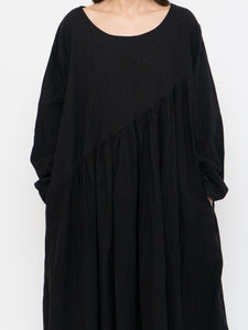Modern x Linen-feel Bohemian Black Dress (XS-XL)