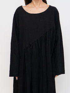 Modern x Linen-feel Bohemian Black Dress (XS-XL)