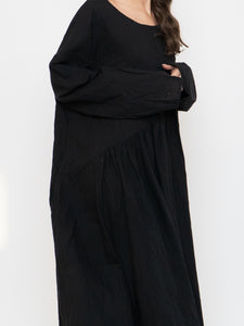 Modern x Linen-feel Bohemian Black Dress (XS-XL)