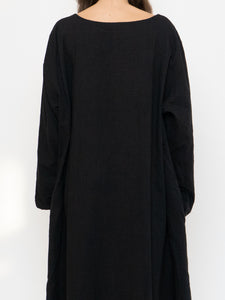 Modern x Linen-feel Bohemian Black Dress (XS-XL)