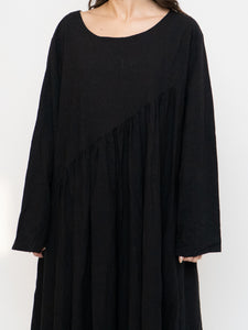 Modern x Linen-feel Bohemian Black Dress (XS-XL)