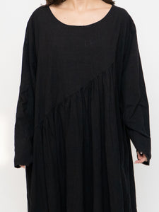 Modern x Linen-feel Bohemian Black Dress (XS-XL)