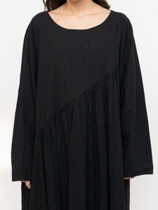Modern x Linen-feel Bohemian Black Dress (XS-XL)