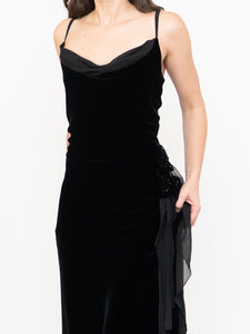 Vintage x NOUGAT Cowl Neck Velvet Rose Dress (M, L)